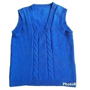 HANDMADE boys' light blue cardigan pull over V neck knitted, M 80's 3D Y2K retro
